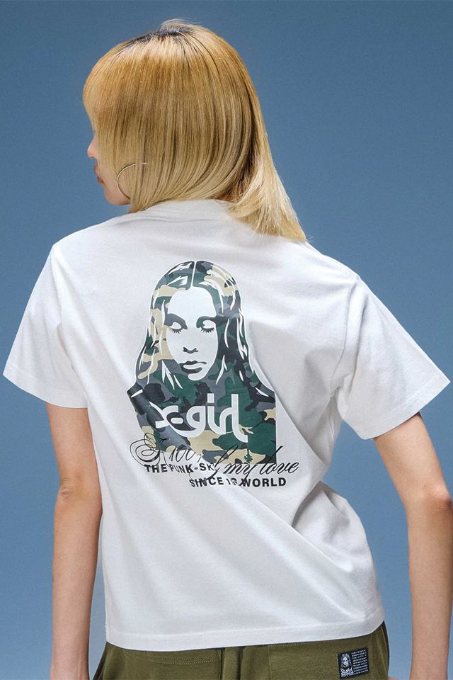 X-girl エックスガール 105262011030 HIBISCUS CAMOUFLAGE FACE S/S TEE Tシャツ WHITE 正規通販 レディース