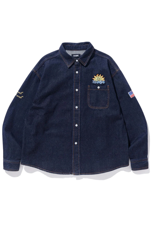 XLARGE エクストララージ 101233014001 SUNRISE DENIM L/S SHIRT XLARGE デニムシャツ INDIGO 正規通販 メンズ レディース