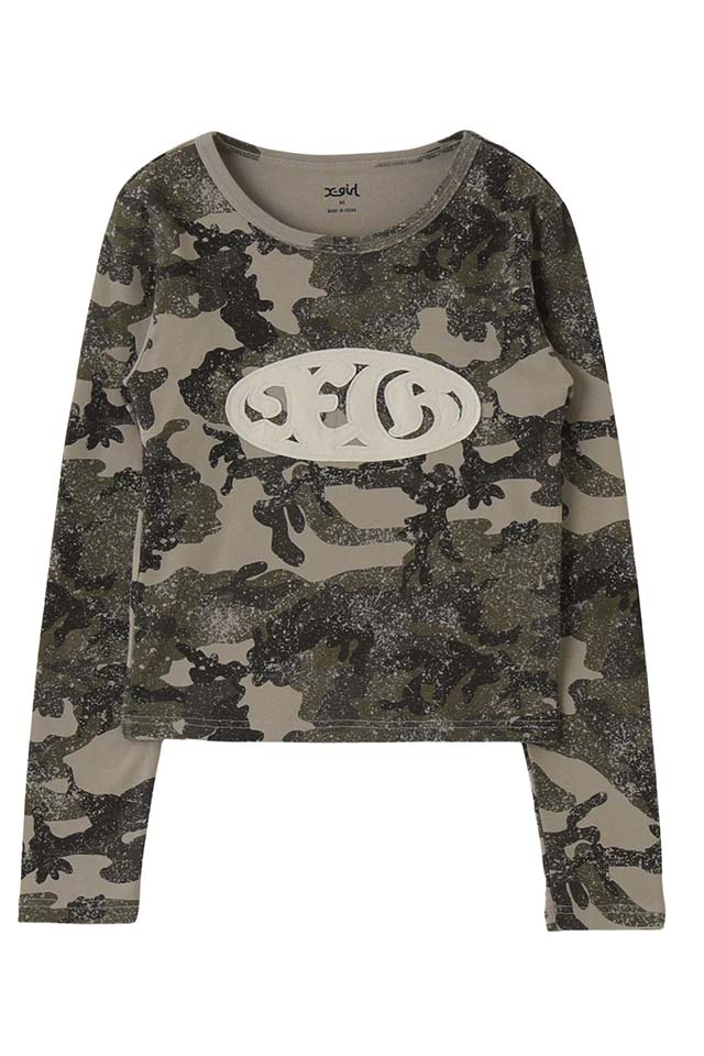 X-girl エックスガール 105261011020 OVAL LOGO PATCH L/S COMPACT TOP コンパクトTシャツ CAMO 正規通販 レディース