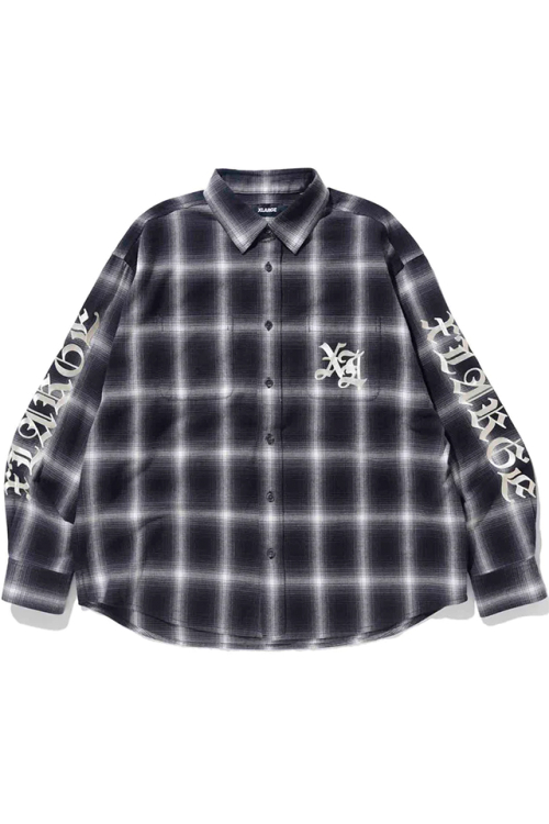 XLARGE エクストララージ 101233014004 OLD ENGLISH L/S FLANNEL SHIRT XLARGE フランネルシャツ BLACK 正規通販 メンズ レディース