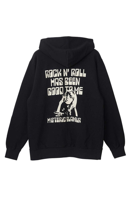 HYSTERIC GLAMOUR ヒステリックグラマー 02263CF03 ROCK ’N’ ROLL GOOD TO ME パーカー BLACK 正規通販 メンズ
