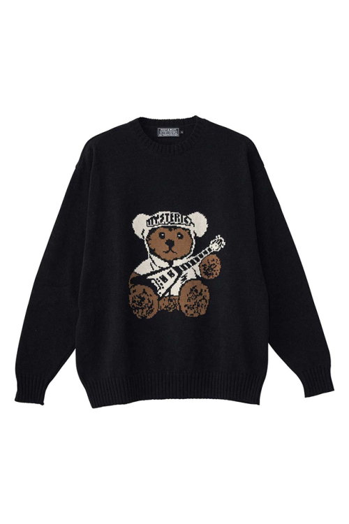 HYSTERIC GLAMOUR ヒステリックグラマー 02253NS03 HYSTERIC TEDDY FLYING Vジャカード セーター BLACK 正規通販 メンズ レディース