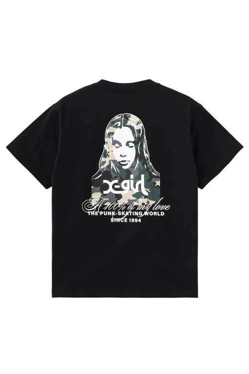 X-girl エックスガール 105262011030 HIBISCUS CAMOUFLAGE FACE S/S TEE Tシャツ BLACK 正規通販 レディース