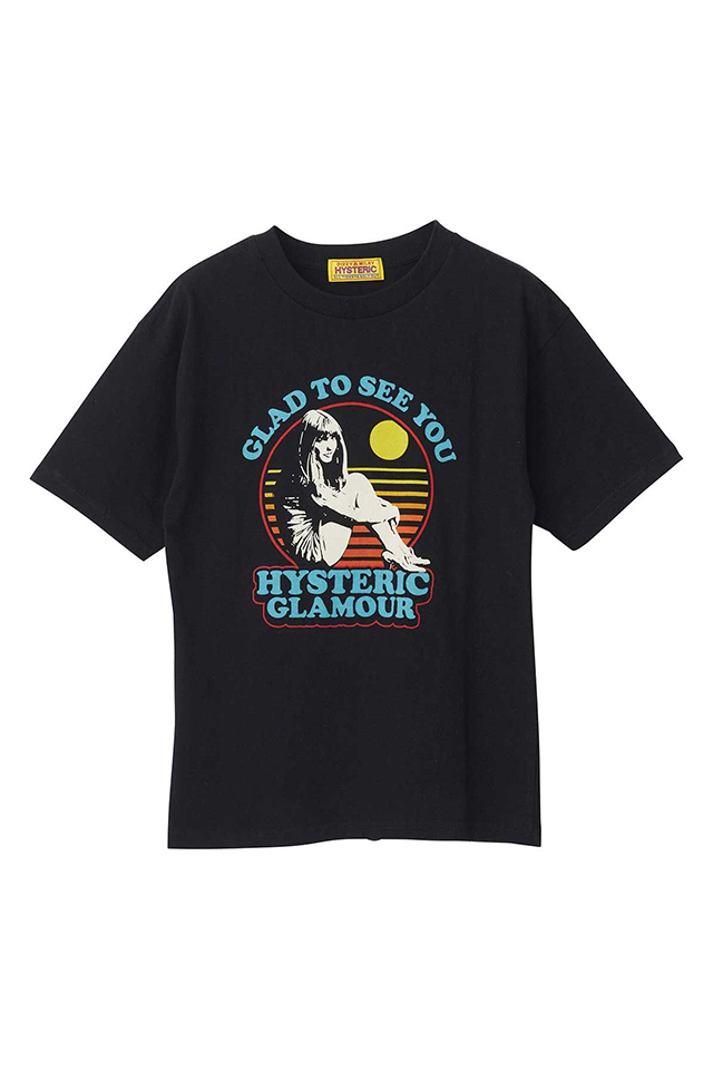 HYSTERIC GLAMOUR ヒステリックグラマー 01263CT02 GLAD TO SEE YOU Tシャツ BLACK 正規通販 レディース