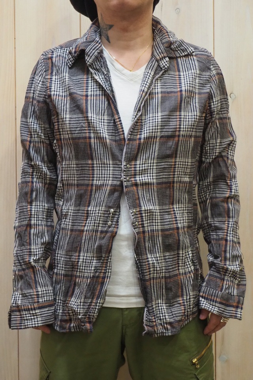 メンズ junhashimoto ジュンハシモト 1062020012 WRINKLE CHECK SHIRTS リンクルチェックフックシャツ [GRAY] 正規通販 トップス