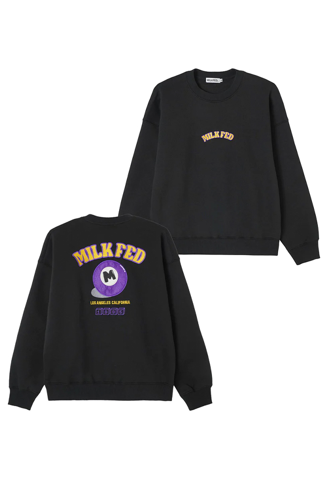 MILKFED. ミルクフェド 103233012013 CUE BALL SWEAT TOP MILKFED. クルーネックスウェット BLACK 正規通販 レディース