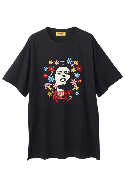 HYSTERIC GLAMOUR ヒステリックグラマー 01232CT10 HYS FLOWER刺繍 オーバーサイズTシャツ BLACK 正規通販 レディース