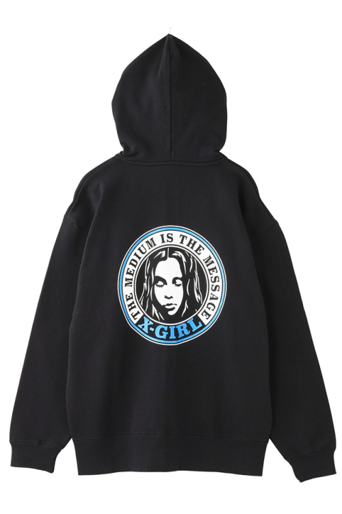 X-girl エックスガール 105253012001 CIRCLE LOGO AND FACE ZIP UP SWEAT HOODIE ジップパーカー BLACK 正規通販 レディース