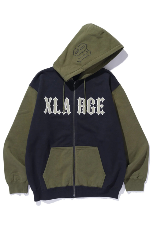 XLARGE エクストララージ 101253012007 COLOR BLOCK ZIP HOODED SWEATSHIRT ジップパーカー OLIVE 正規通販 メンズ レディース