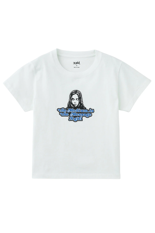 X-girl エックスガール 105261011012 GLITTER LOGO AND FACE S/S BABY TEE ベビーTシャツ WHITE 正規通販 レディース