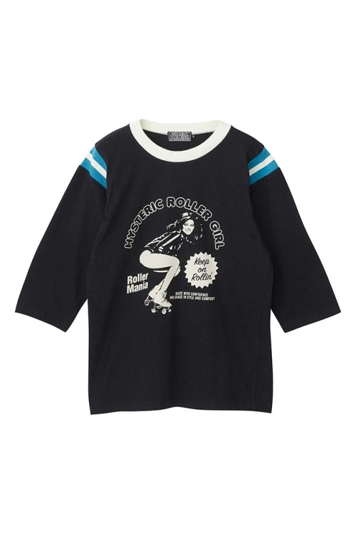 HYSTERIC GLAMOUR ヒステリックグラマー 01263CL01 HYSTERIC ROLLER MANIA GIRL 七分袖Tシャツ BLACK 正規通販 レディース