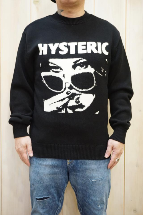 HYSTERIC GLAMOUR 02223NS04 STILL CRAZY編込 セーター BLACK 正規通販 メンズ