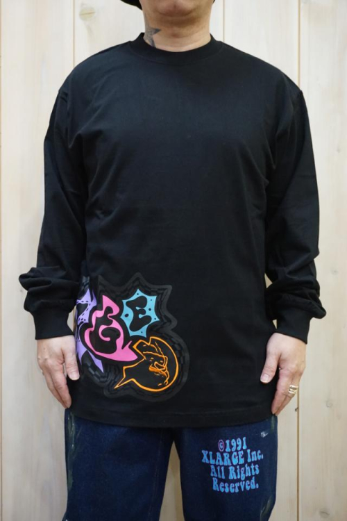 XLARGE 101224011009 DISTORTION L/S TEE XLARGE ロングスリーブTシャツ BLACK 正規通販 メンズ レディース