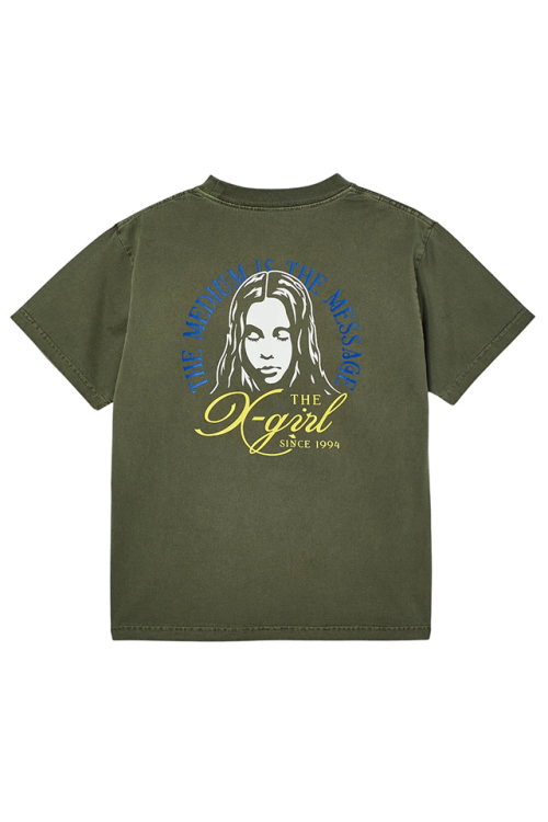 X-girl エックスガール 105262011033 FADED TRI-COLOR FACE S/S TEE Tシャツ OLIVE 正規通販 レディース