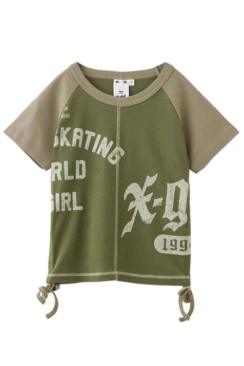 X-girl エックスガール 105252013021 PANELED GRAPHIC RAGLAN BABY TEE ベビーTシャツ OLIVE 正規通販 レディース