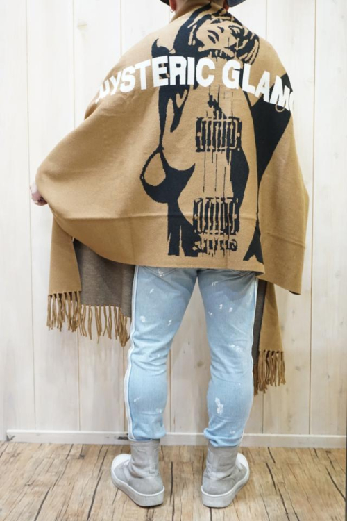 HYSTERIC GLAMOUR ヒステリックグラマー 01223ND01 GUITAR GIRLジャカード ショールカーディガン BEIGE 正規通販 レディース メンズ ユニセックス