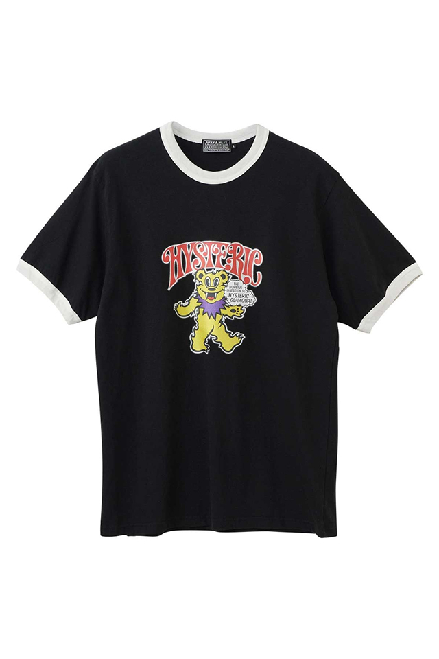 HYSTERIC GLAMOUR ヒステリックグラマー 02251CT38 FIRE BEAR GLITTER Tシャツ BLACK 正規通販 メンズ