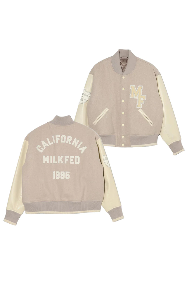 MILKFED. ミルクフェド 103234021005 VARSITY JACKET MILKFED. スタジャン BEIGE 正規通販 レディース