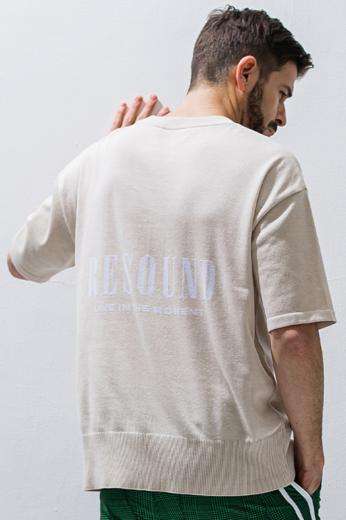 RESOUND CLOTHING リサウンドクロージング RC28-K-002 BACK ROGO HALF KNT 半袖コットンニット BEIGE 正規通販 メンズ