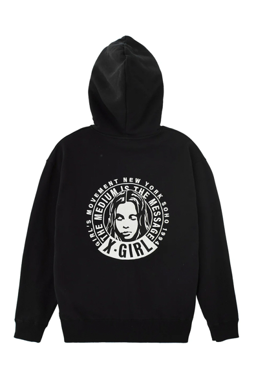 X-girl エックスガール 105261012016 CIRCLE MESSAGE AND FACE ZIP UP SWEAT HOODIE ジップパーカー BLACK 正規通販 レディース