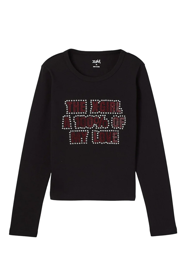 X-girl エックスガール 105263011004 STAR AND LOGO L/S BABY TEE ベビーTシャツ BLACK 正規通販 レディース