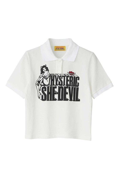 HYSTERIC GLAMOUR ヒステリックグラマー 01251CH01 SHE DEVIL ポロシャツ WHITE 正規通販 レディース
