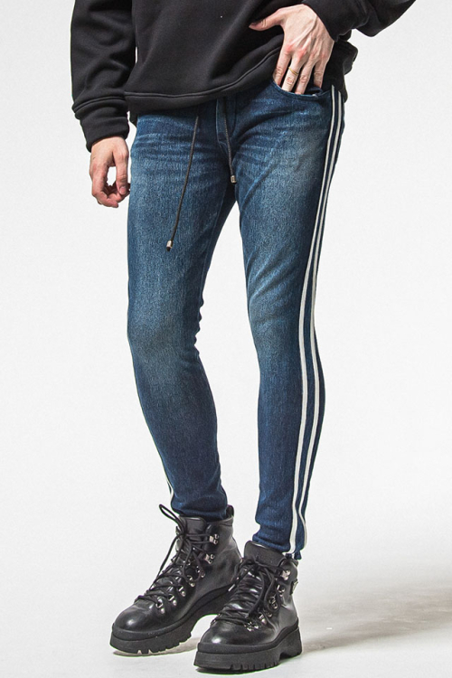 RESOUND CLOTHING リサウンドクロージング RC38-ST-008D EX denim jersey BLINDLINE PT デニムジャージラインパンツ DIND 正規通販 メンズ 2026年1月25日入荷予定
