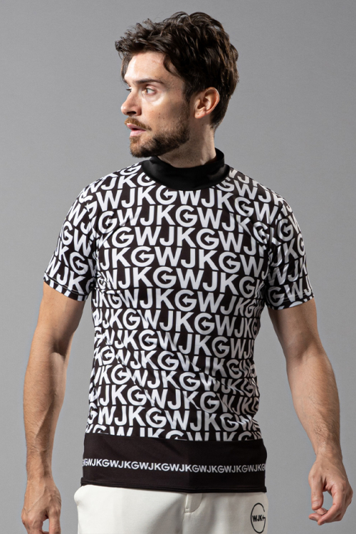 WJKG gf704b mock neck print T モックネックプリントT BLACK × WHITE 正規通販 メンズ ゴルフ