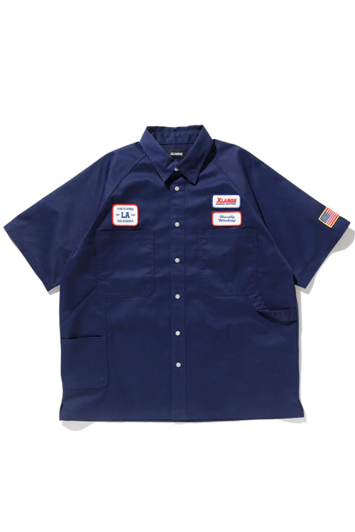 XLARGE エクストララージ 101232014004 LOGO PATCH S/S WORK SHIRT XLARGE ワークシャツ NAVY 正規通販 メンズ レディース