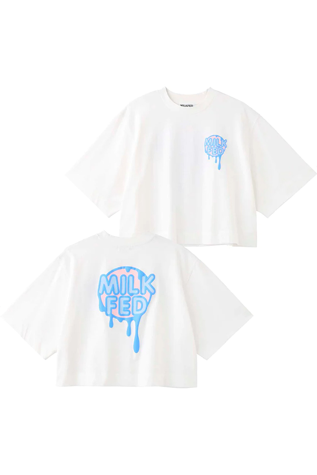 MILKFED. ミルクフェド 103232013034 DRIP LOGO WIDE TOP MILKFED. ワイドTシャツ WHITE 正規通販 レディース