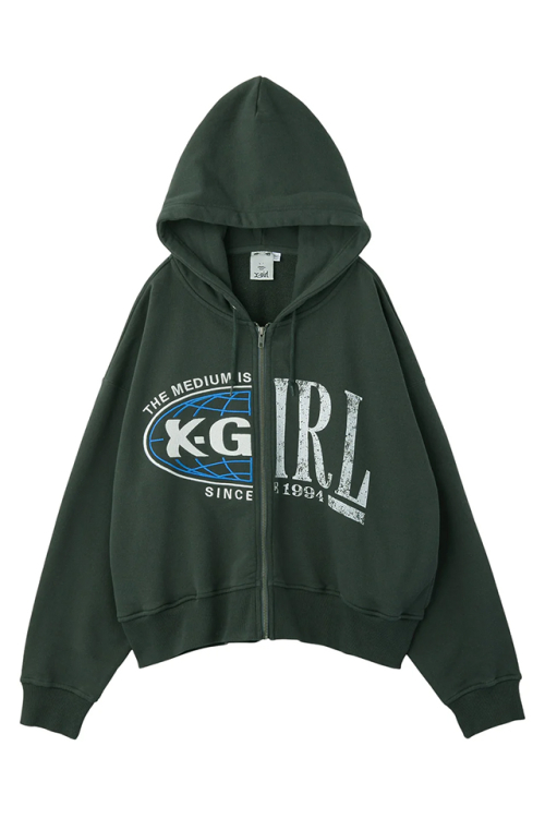X-girl エックスガール 105254012010 PANELED GRAPHIC ZIP UP SWEAT HOODIE ジップパーカー CHACOAL 正規通販 レディース