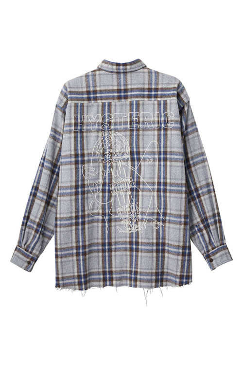 HYSTERIC GLAMOUR ヒステリックグラマー 02253AH04 GUITAR GIRL刺繍 ワークシャツ BLUE 正規通販 メンズ