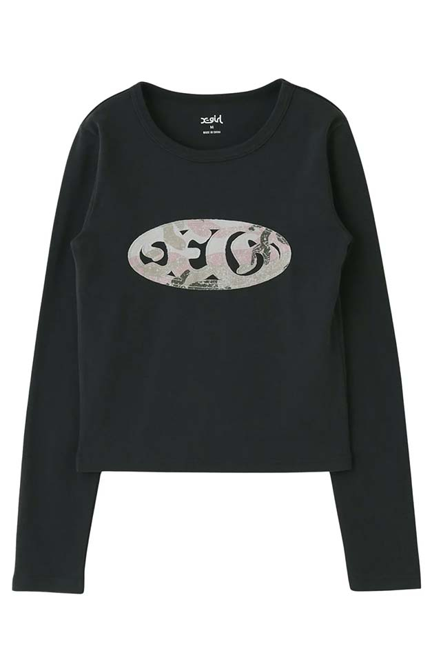 X-girl エックスガール 105261011020 OVAL LOGO PATCH L/S COMPACT TOP コンパクトTシャツ CHACOAL 正規通販 レディース