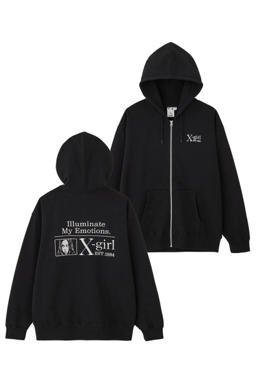 X-girl エックスガール 105233012003 MY EMOTIONS ZIP UP SWEAT HOODIE X-girl ジップパーカー BLACK 正規通販 レディース