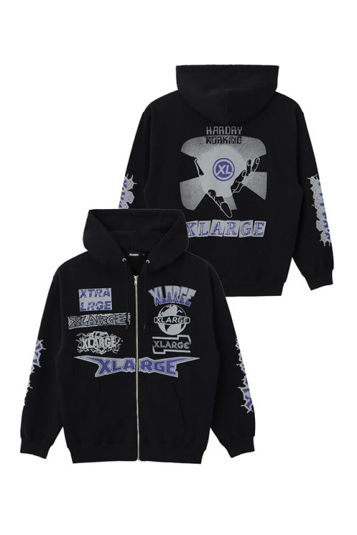 XLARGE エクストララージ 101264012006 MULTI LOGO ZIP HOODED SWEATSHIRT ジップパーカー BLACK 正規通販 メンズ レディース