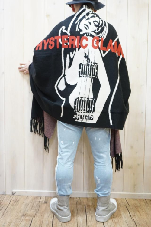 HYSTERIC GLAMOUR ヒステリックグラマー 01223ND01 GUITAR GIRLジャカード ショールカーディガン BLACK 正規通販 レディース メンズ ユニセックス