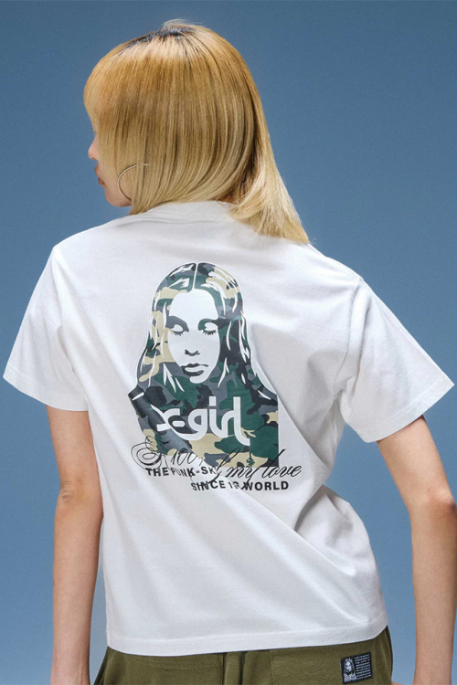 X-girl エックスガール 105262011030 HIBISCUS CAMOUFLAGE FACE S/S TEE Tシャツ WHITE 正規通販 レディース