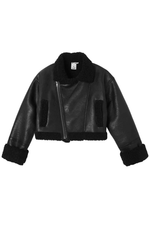 X-girl エックスガール 105234021007 CROPPED FAUX MOUTON RIDER'S JACKET ライダースジャケット BLACK 正規通販 レディース