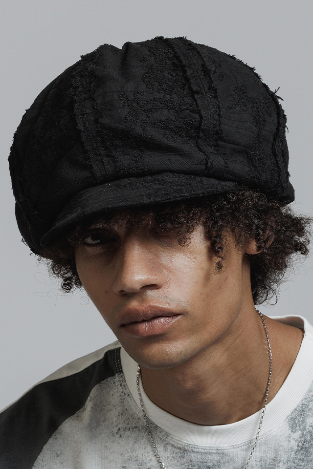 The Viridi-anne ザ ヴィリジアン VI-3999-09 EMBROIDERED STRIPE CASQUETTE 刺繍ストライプ キャスケット BLACK 正規通販 メンズ