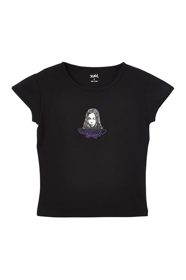 X-girl エックスガール 105262011017 DEVIL FACE S/S BABY TEE ベビーTシャツ BLACK 正規通販 レディース