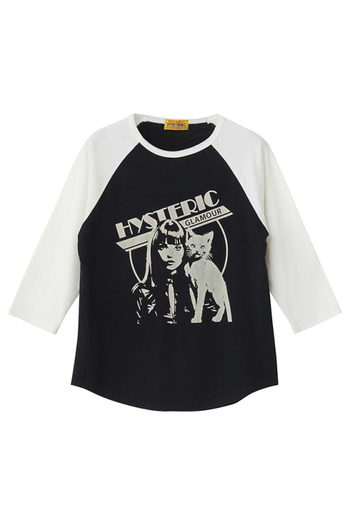 HYSTERIC GLAMOUR ヒステリックグラマー 01261CL01 HYSTERIC WOMAN CAT 七分袖Tシャツ BLACK 正規通販 レディース