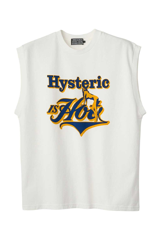 HYSTERIC GLAMOUR ヒステリックグラマー 02261CR01 HYSTERIC IS HOT ノースリーブTシャツ WHITE 正規通販 メンズ