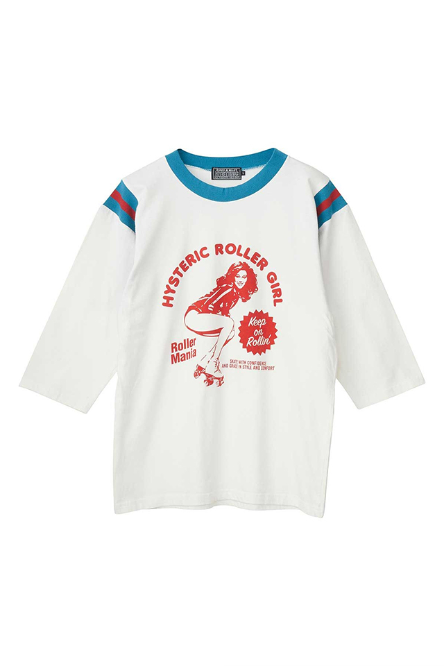 HYSTERIC GLAMOUR ヒステリックグラマー 01263CL01 HYSTERIC ROLLER MANIA GIRL 七分袖Tシャツ WHITE 正規通販 レディース