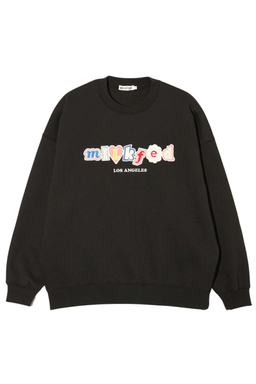 MILKFED. ミルクフェド 103234012005 PATCH SWEATSHIRT MILKFED. クルーネックスウェット BLACK 正規通販 レディース