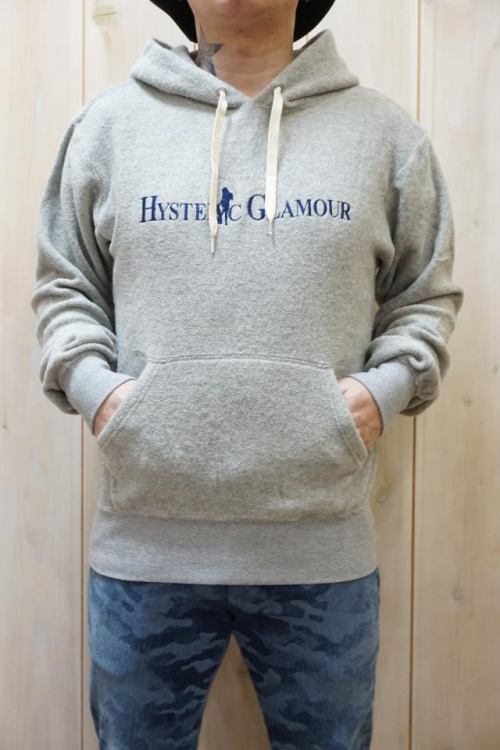 HYSTERIC GLAMOUR ヒステリックグラマー 02221CF06 HG LOGOTYPE刺繍 パーカー TOP GRAY 正規通販 メンズ