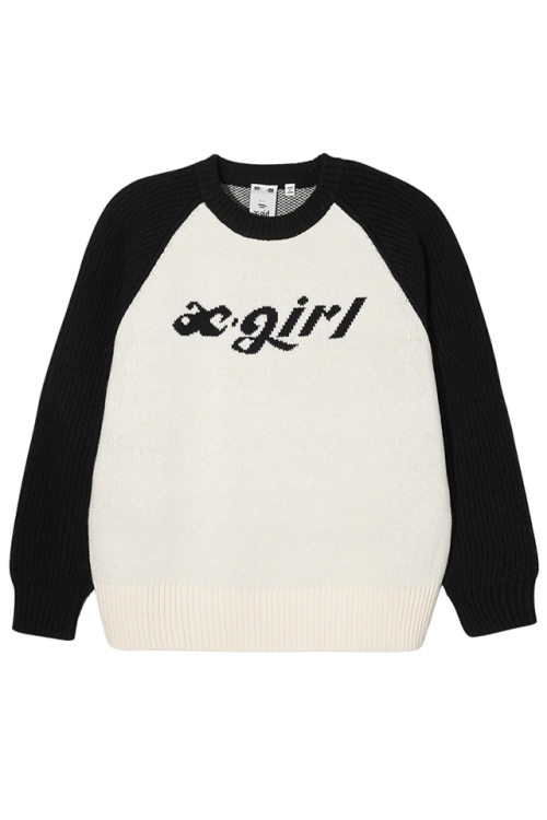 X-girl エックスガール 105234015001 LOGO JACQUARD RAGLAN KNIT TOP X-girl ロゴジャガードラグランニット WHITE 正規通販 レディース