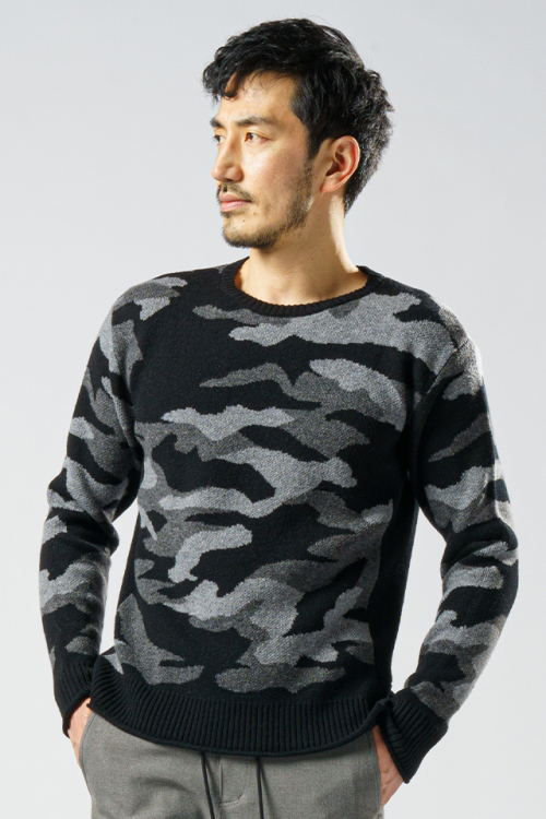 wjk 6872 ca13c jacquard pull-over クルーネックニット BLACK CAMO 正規通販 メンズ