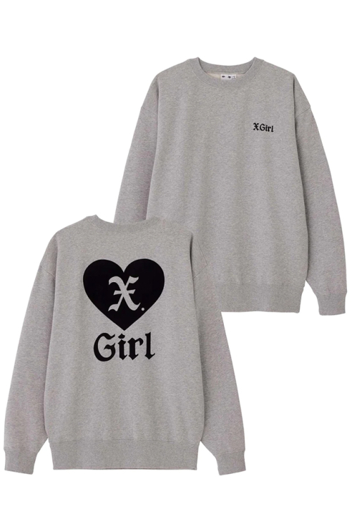 X-girl エックスガール 105233012004 HEART CREWNECK SWEAT TOP X-girl クルーネックスウェット ASH 正規通販 レディース