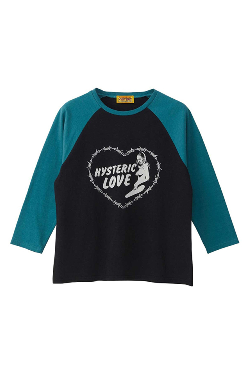 HYSTERIC GLAMOUR ヒステリックグラマー 01253CL09 HYSTERIC LOVE 七分袖Tシャツ BLUE 正規通販 レディース
