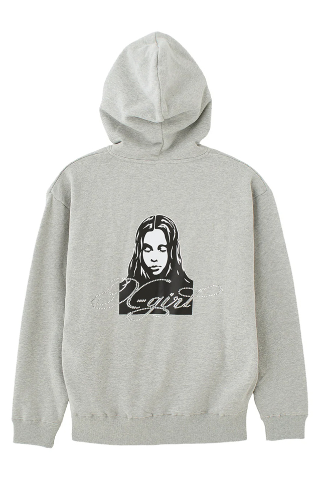 X-girl エックスガール 105261012017 RHINESTONE LOGO AND FACE ZIP UP SWEAT HOODIE ジップパーカー ASH 正規通販 レディース